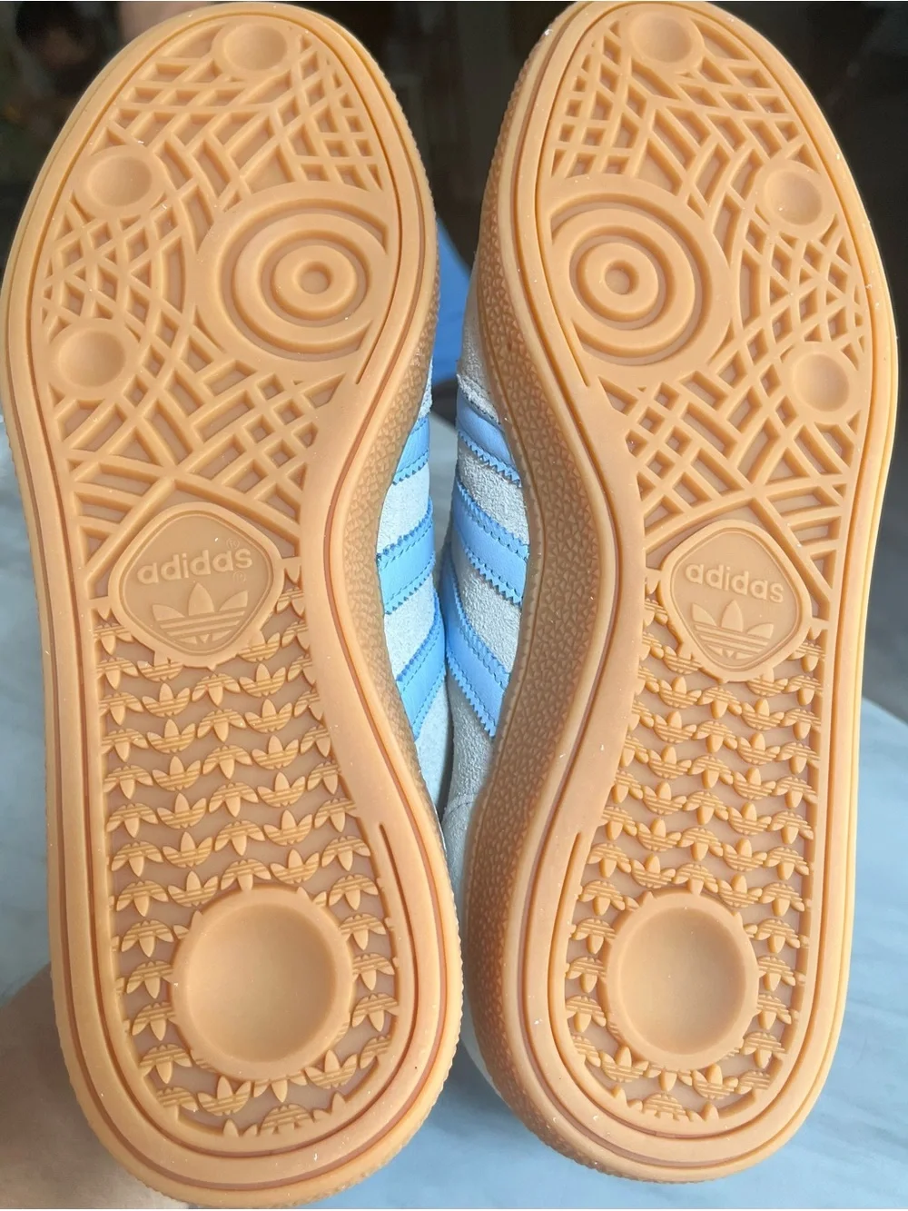 adidas Handball Spezial Sneakers in Light Blue and Cream Suede